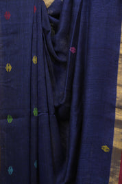 Navy Blue Linen Jamdani Saree - SRNBLJS534