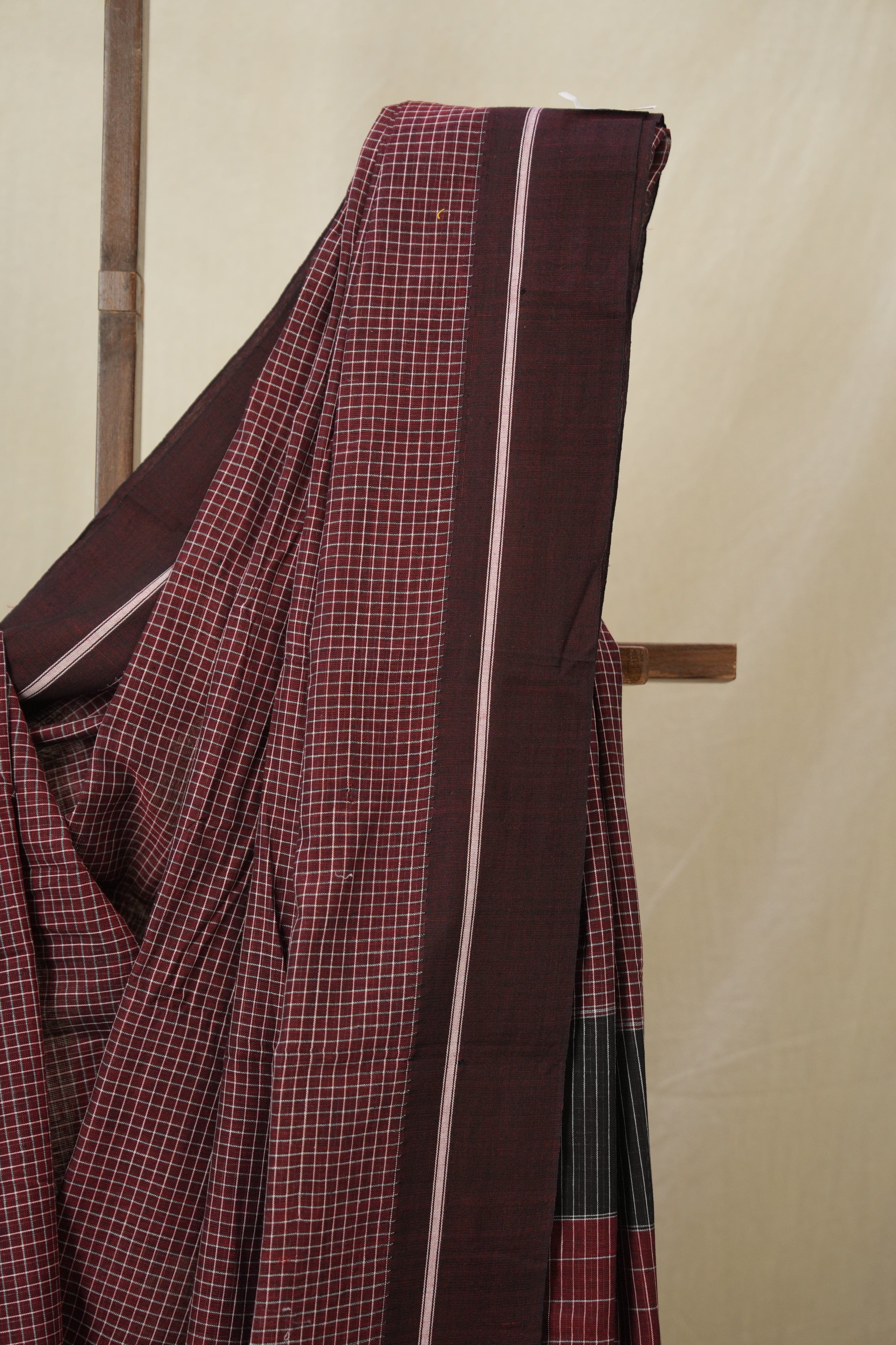 Maroon Big Checks Cotton Patteda Anchu Saree - SRMPAS349