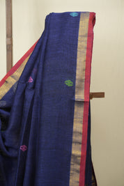 Navy Blue Linen Jamdani Saree - SRNBLJS534