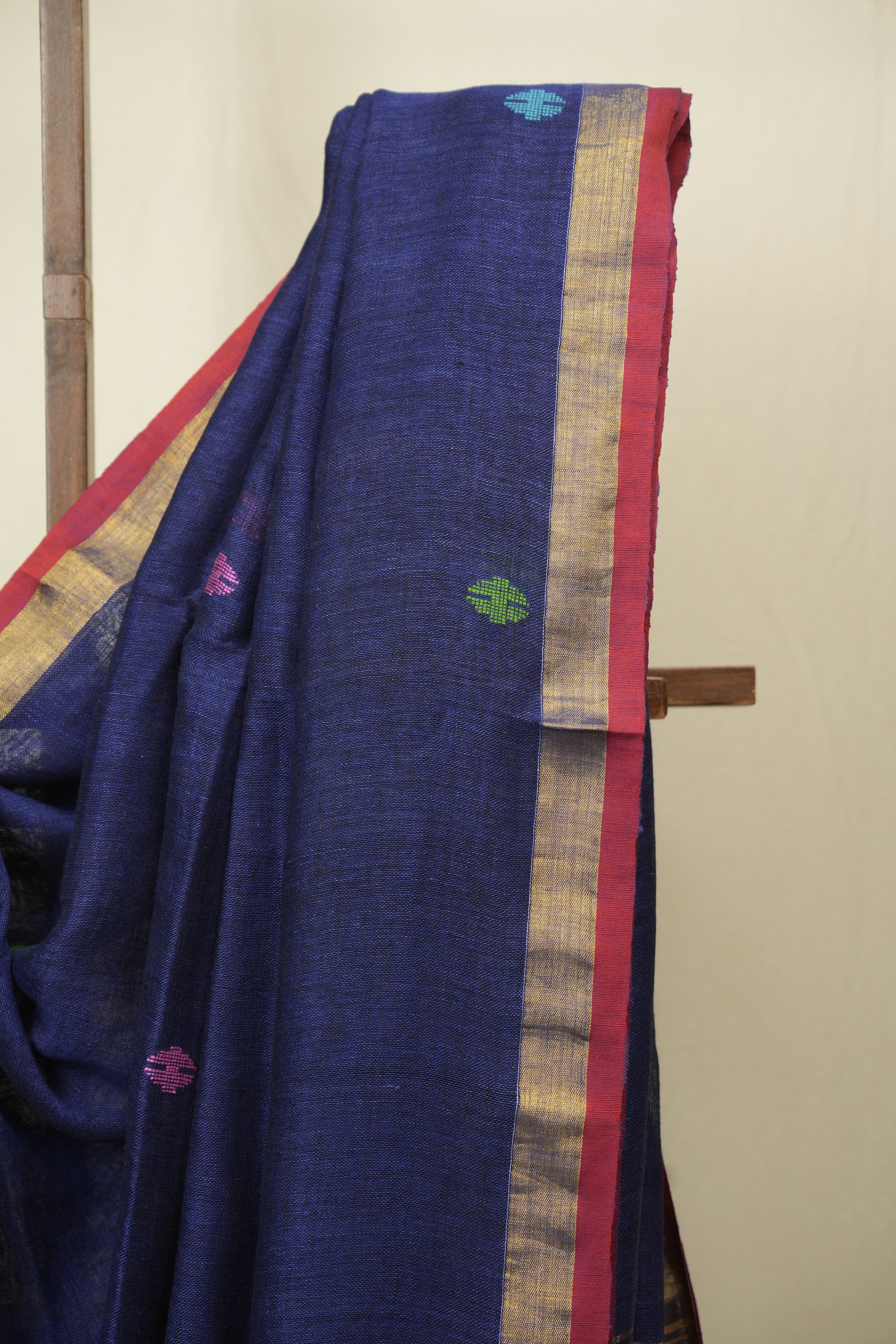Navy Blue Linen Jamdani Saree - SRNBLJS534