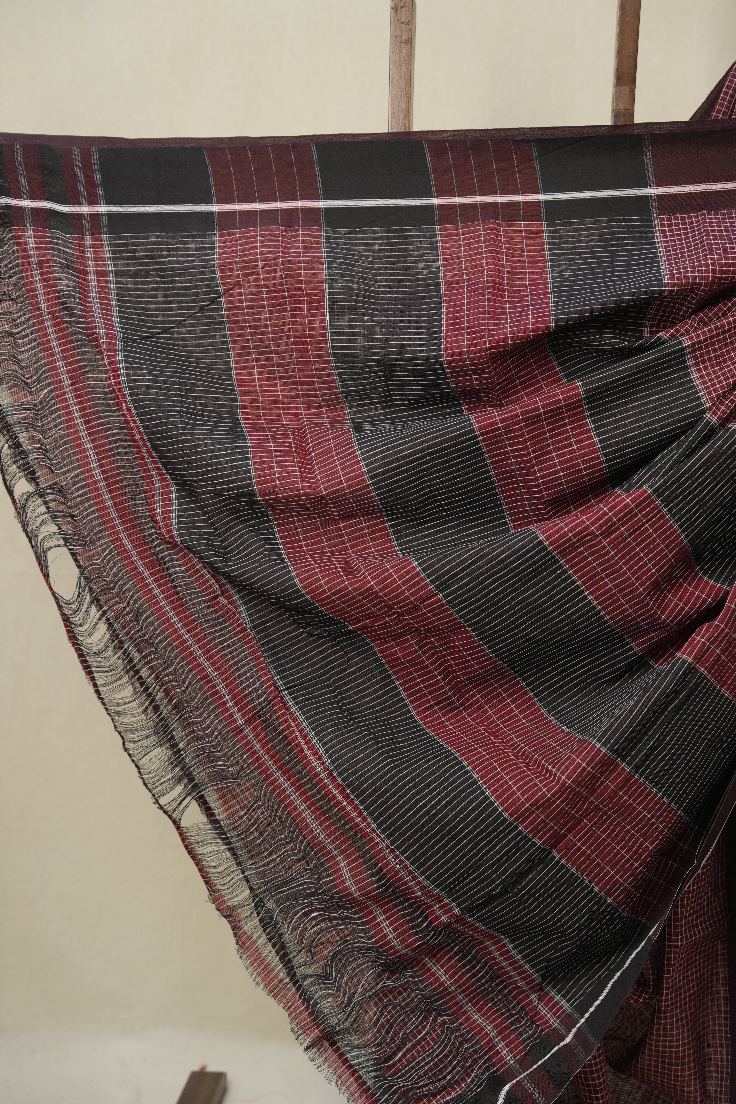 Maroon Big Checks Cotton Patteda Anchu Saree - SRMPAS349