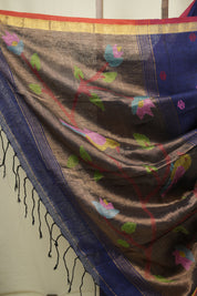 Navy Blue Linen Jamdani Saree - SRNBLJS534