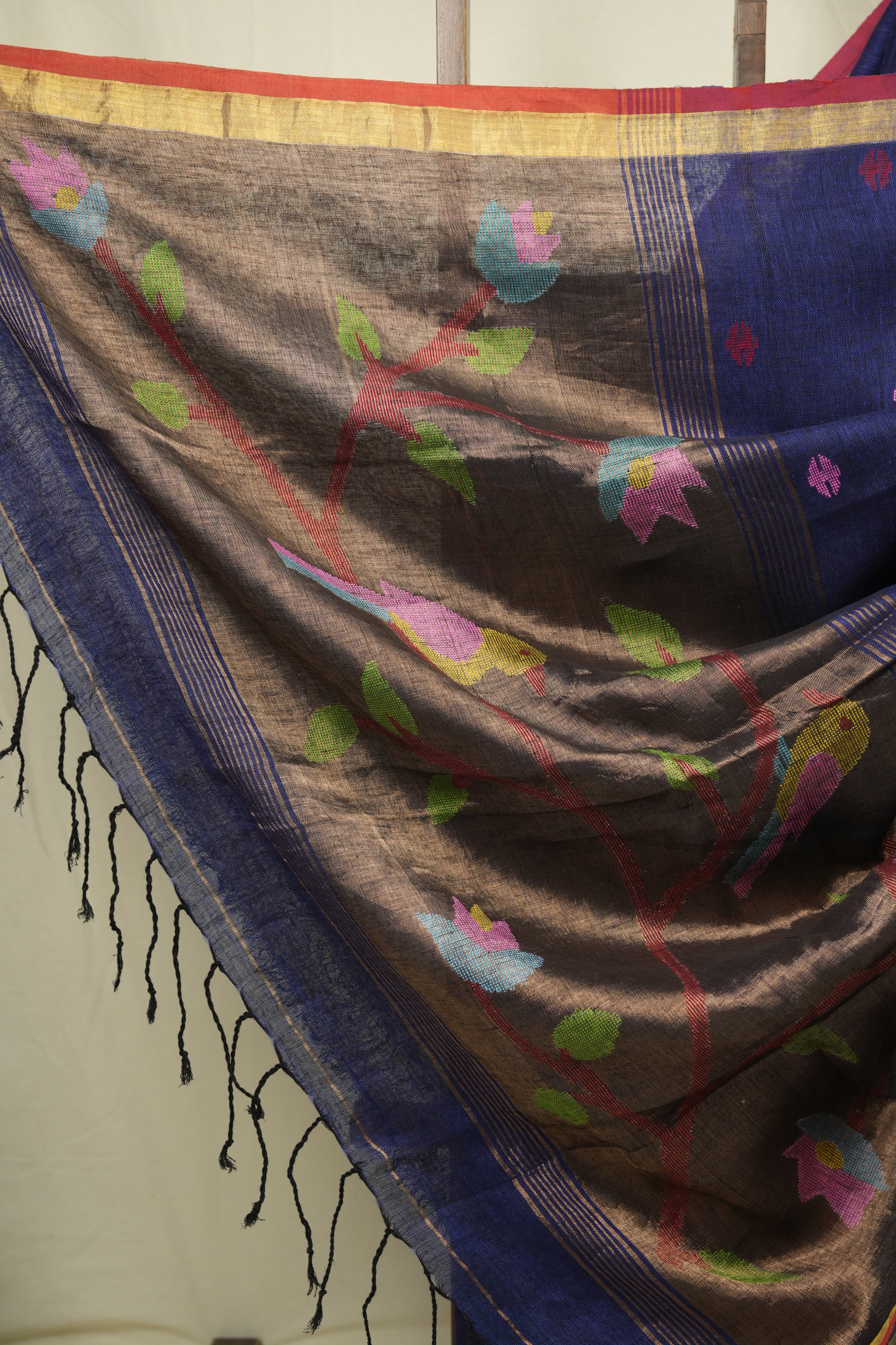 Navy Blue Linen Jamdani Saree - SRNBLJS534