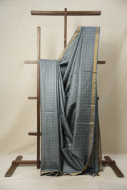 Ash Grey Tussar Silk Saree - SRAGTSS1647