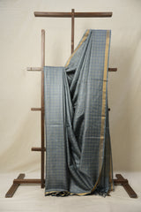 Ash Grey Tussar Silk Saree - SRAGTSS1647