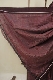 Maroon Big Checks Cotton Patteda Anchu Saree - SRMPAS349