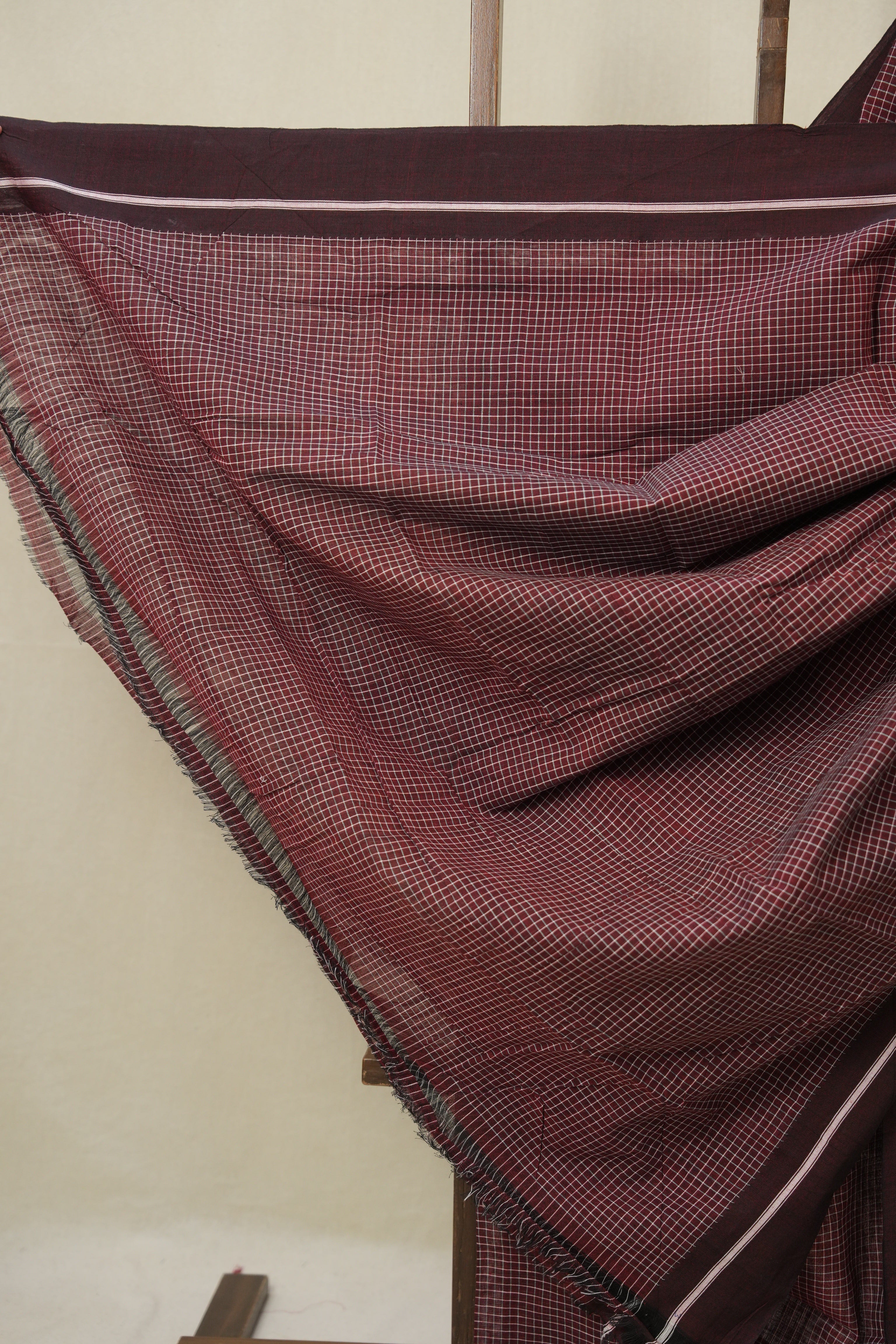Maroon Big Checks Cotton Patteda Anchu Saree - SRMPAS349