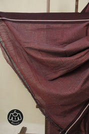 Maroon Big Checks Cotton Patteda Anchu Saree - SRMPAS349