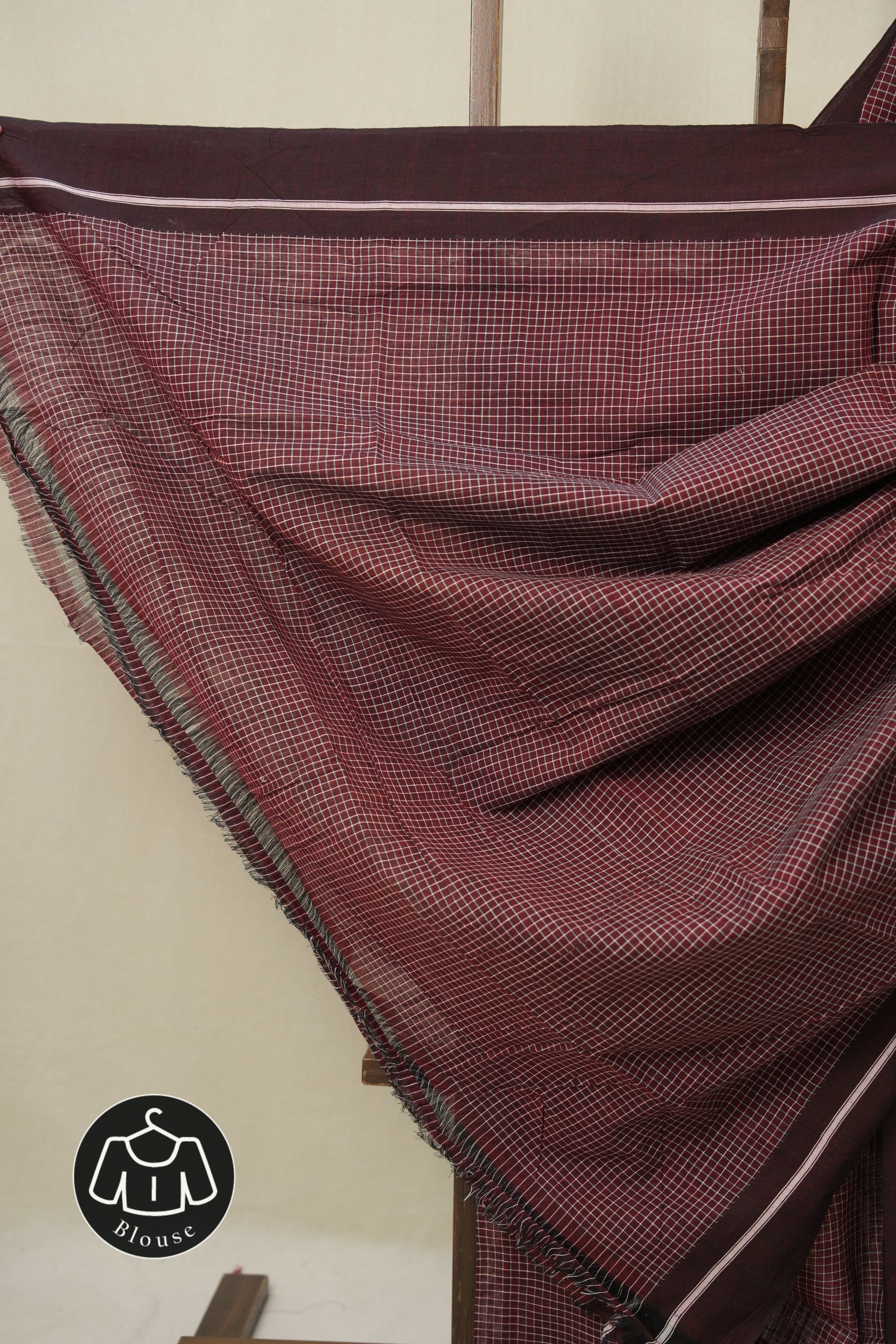 Maroon Big Checks Cotton Patteda Anchu Saree - SRMPAS349