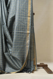 Ash Grey Tussar Silk Saree - SRAGTSS1647