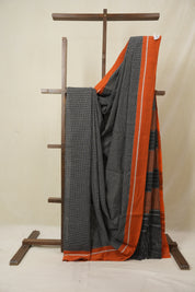 Black Small Checks Cotton Patteda Anchu Saree - SRBPAS348