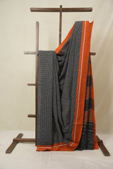 Black Small Checks Cotton Patteda Anchu Saree - SRBPAS348