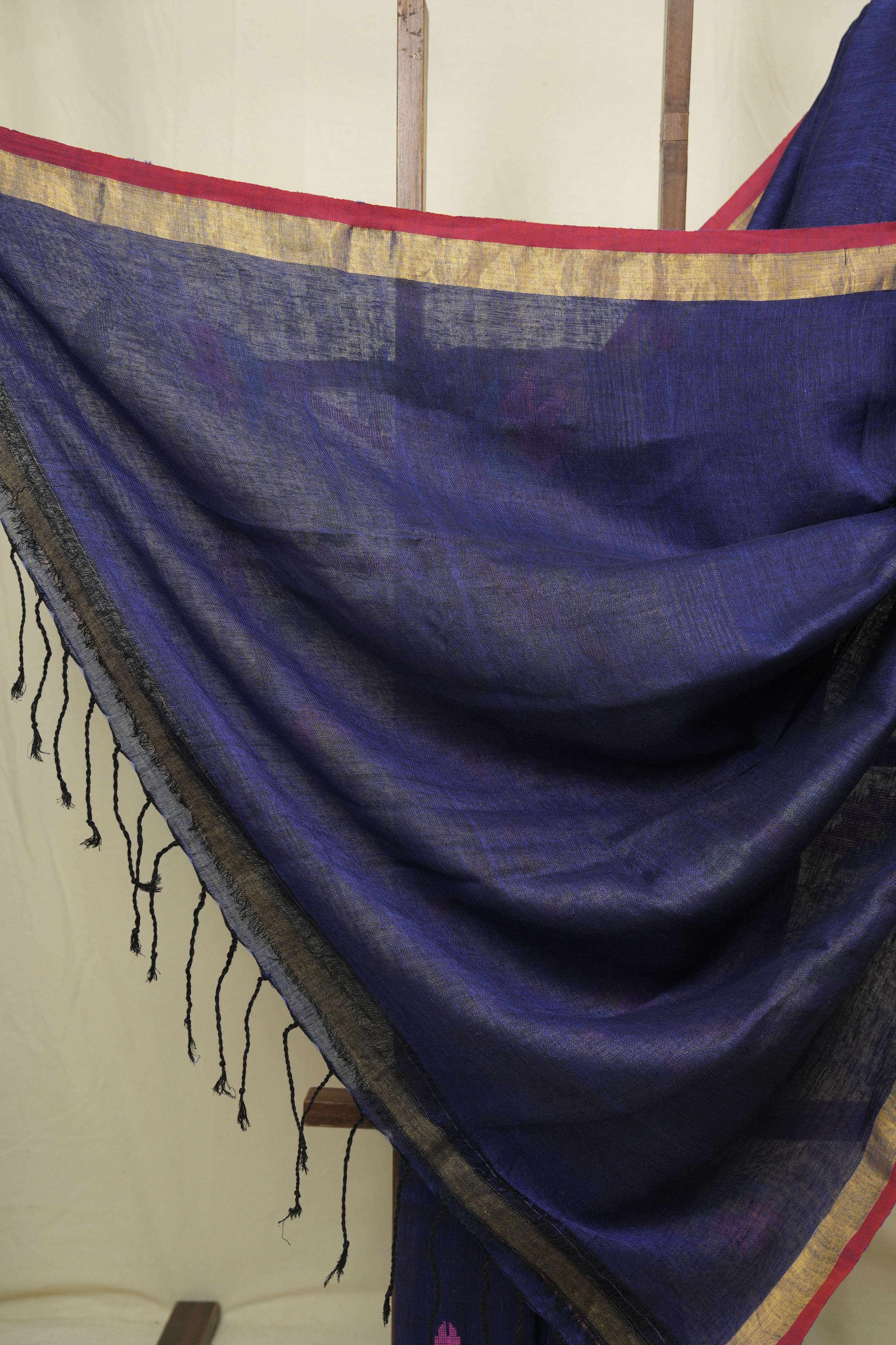 Navy Blue Linen Jamdani Saree - SRNBLJS534