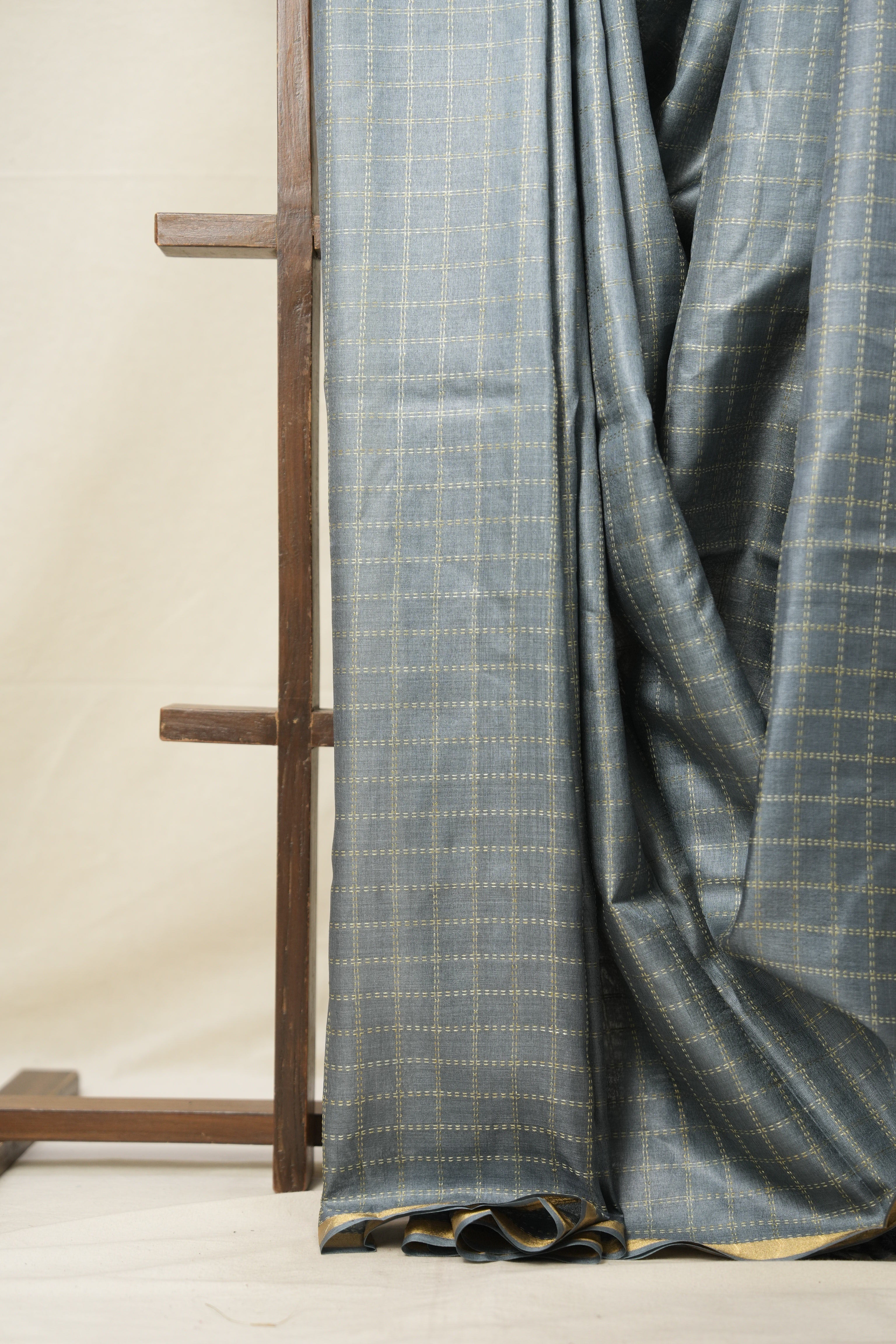 Ash Grey Tussar Silk Saree - SRAGTSS1647