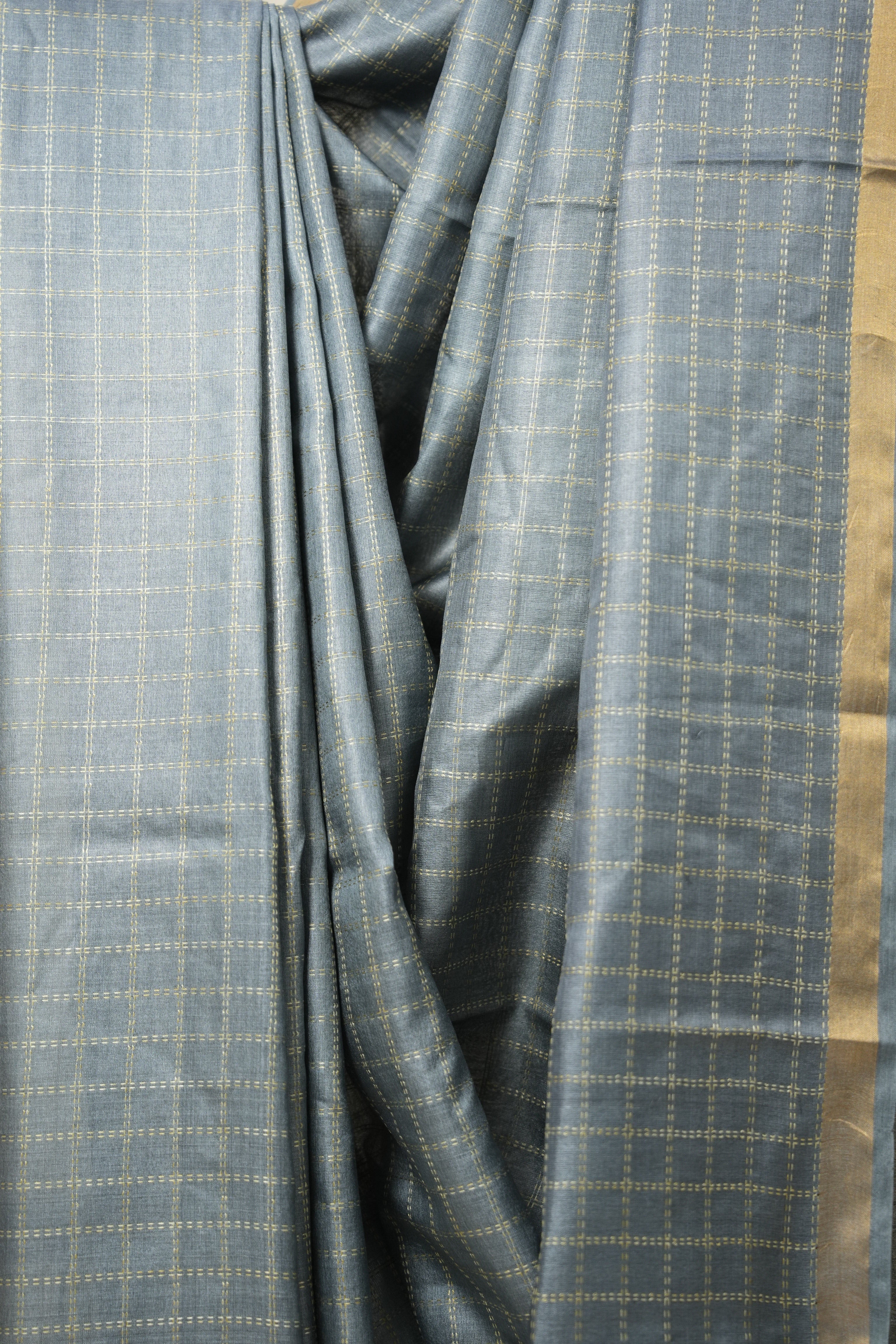 Ash Grey Tussar Silk Saree - SRAGTSS1647