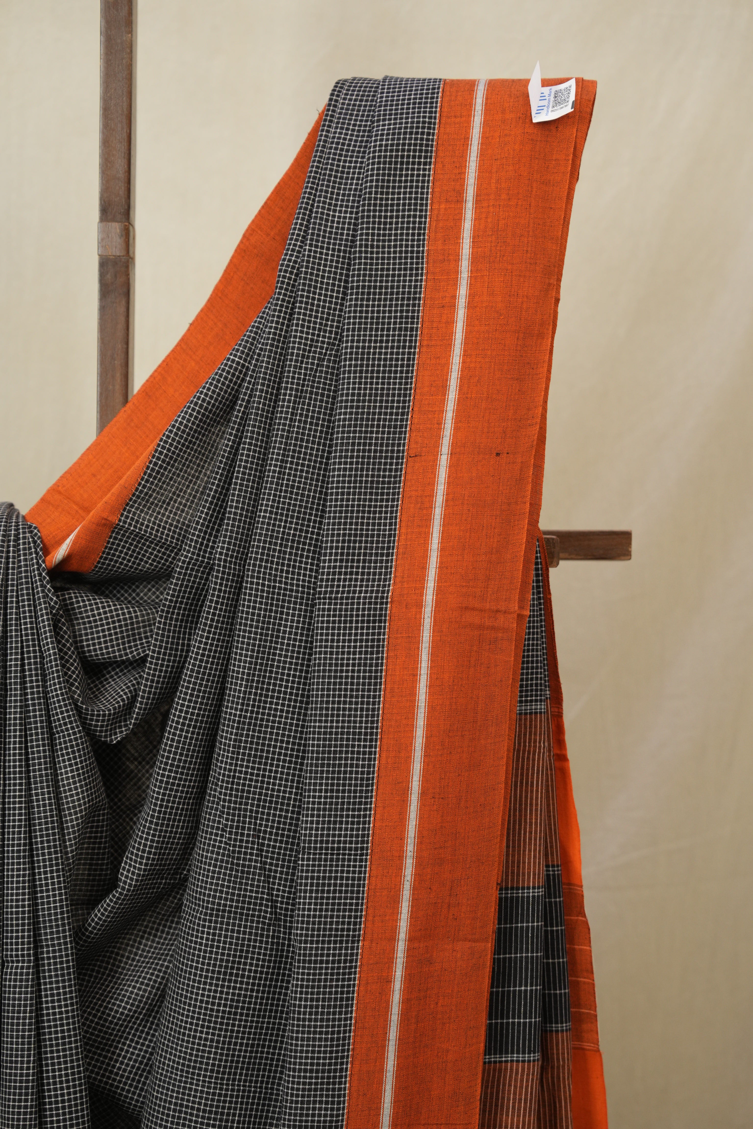Black Small Checks Cotton Patteda Anchu Saree - SRBPAS348