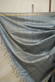 Ash Grey Tussar Silk Saree - SRAGTSS1647