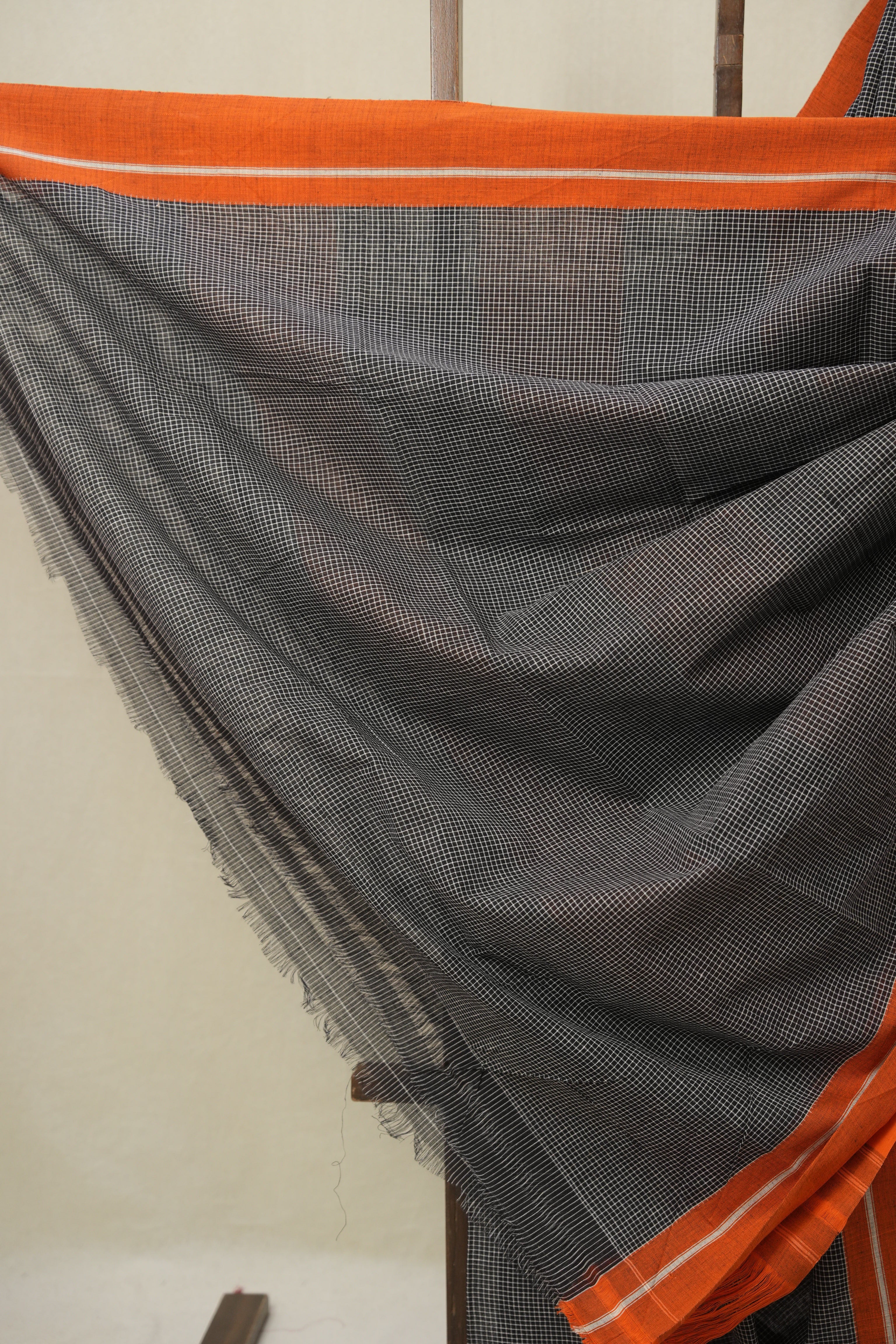 Black Small Checks Cotton Patteda Anchu Saree - SRBPAS348