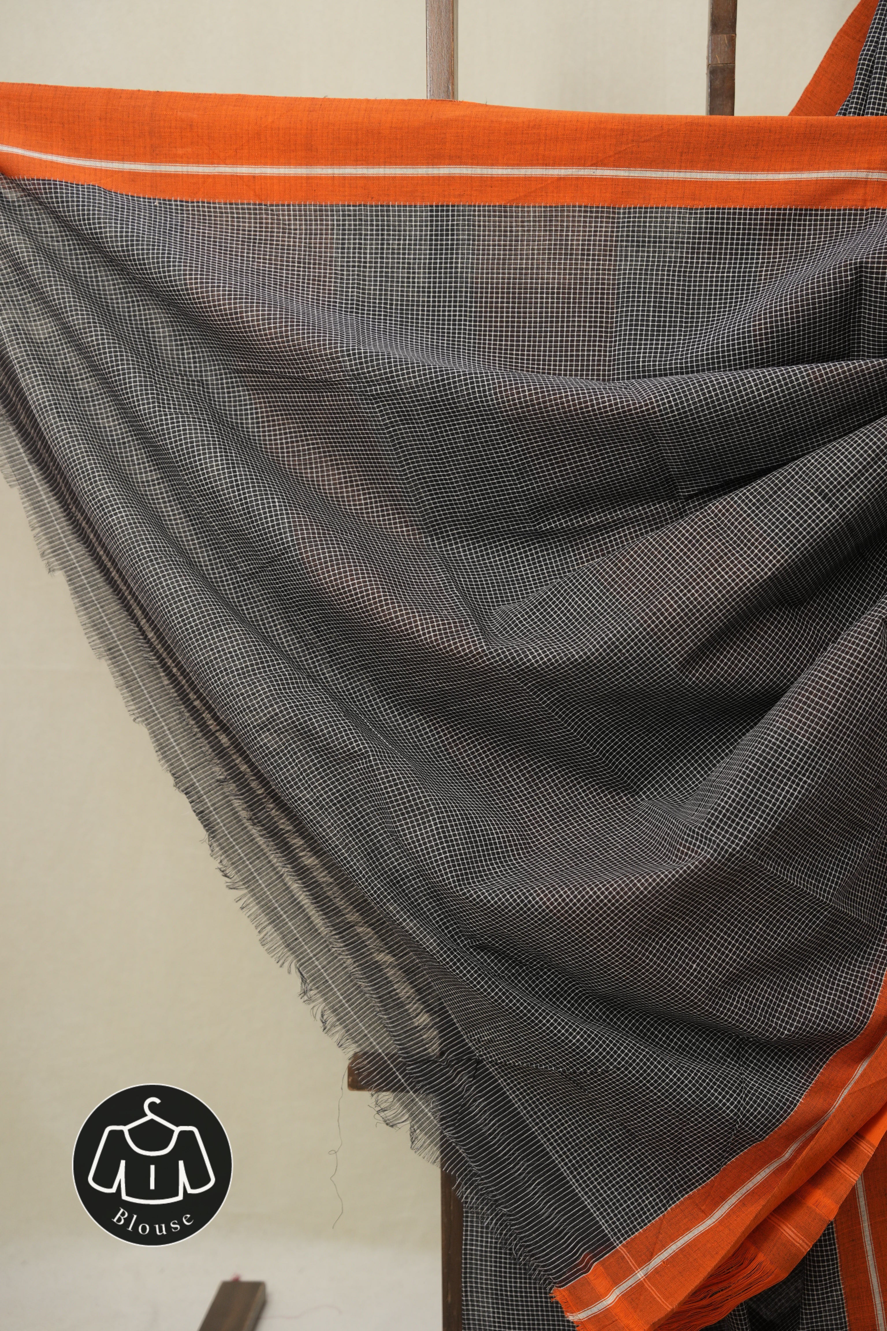 Black Small Checks Cotton Patteda Anchu Saree - SRBPAS348