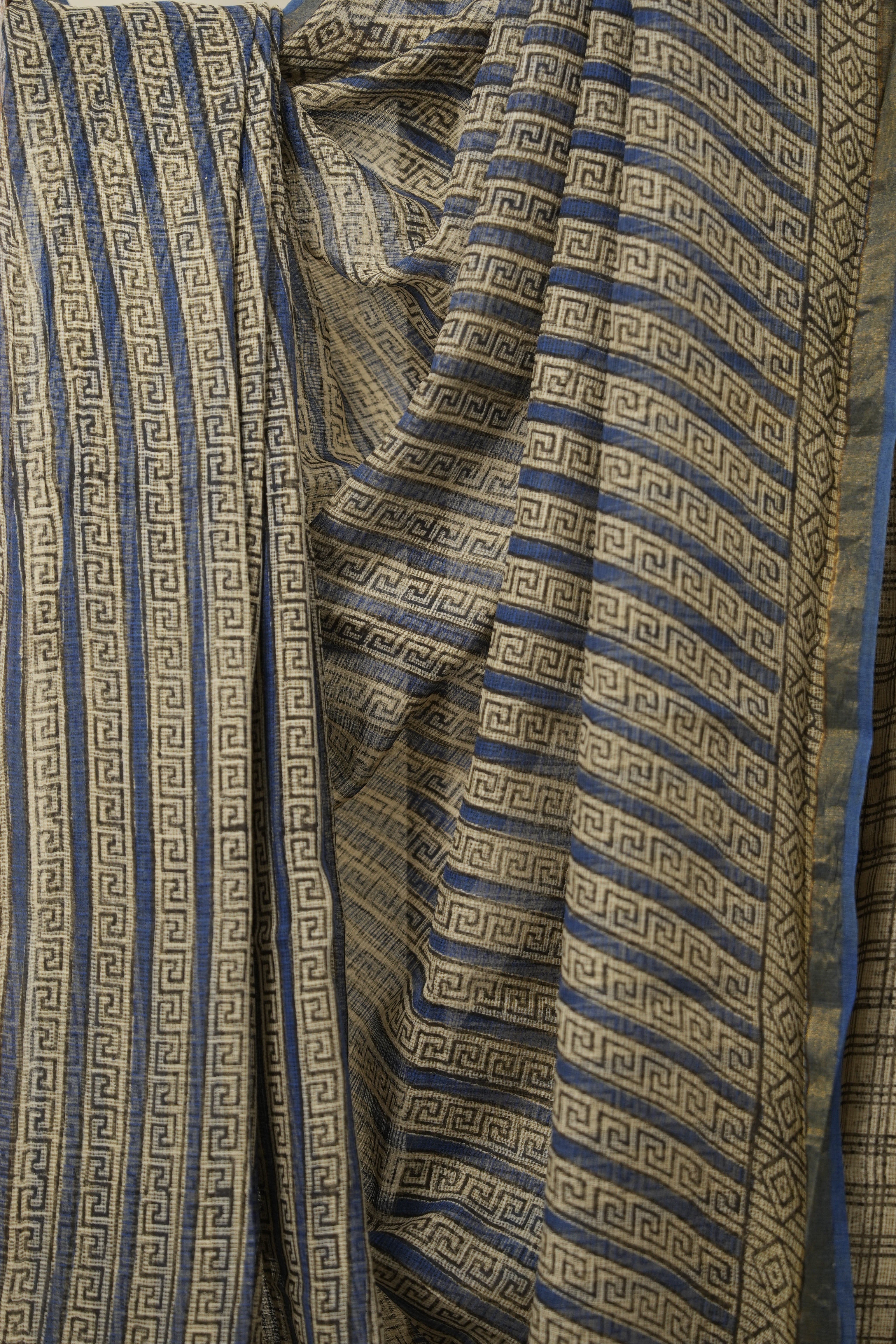 White - Blue HBP Kota Doria Saree - SRWBKDS173