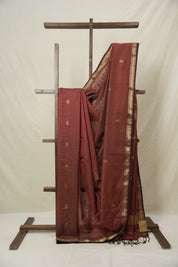 Rust Maroon Maheshwari Tissue Saree - SRRMMTS728