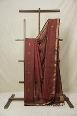 Rust Maroon Maheshwari Tissue Saree - SRRMMTS728