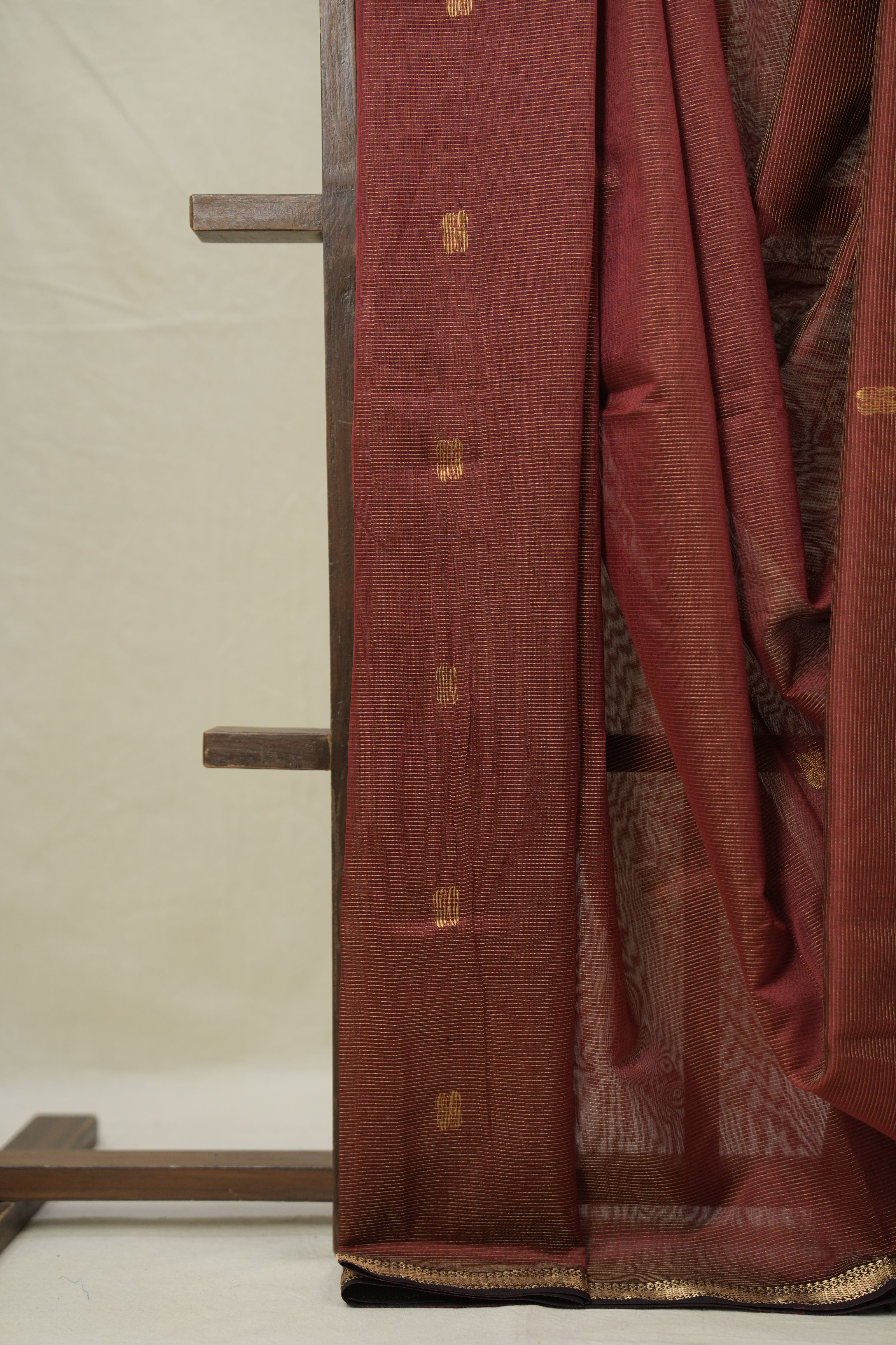 Rust Maroon Maheshwari Tissue Saree - SRRMMTS728
