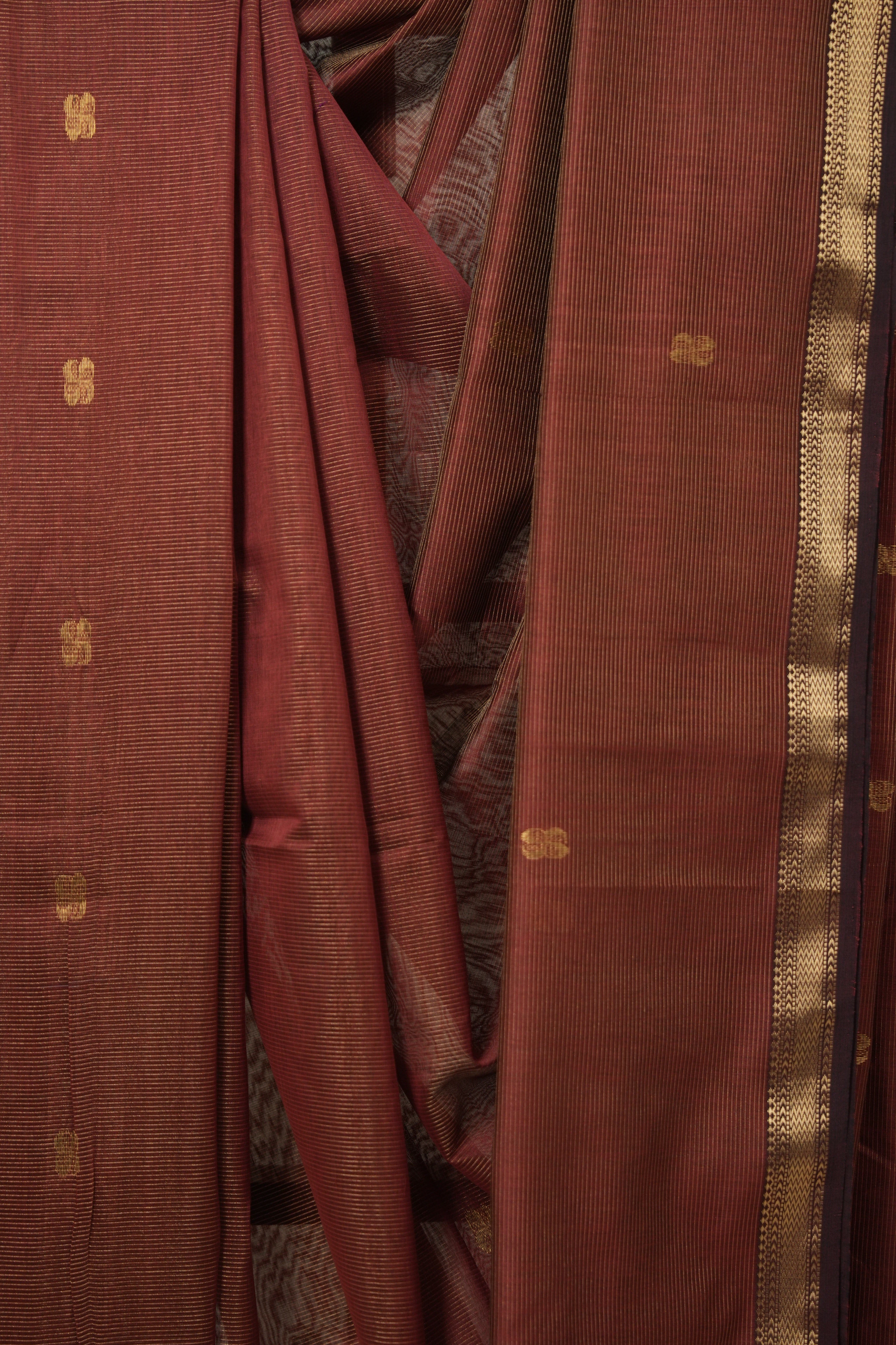 Rust Maroon Maheshwari Tissue Saree - SRRMMTS728