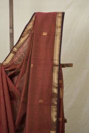 Rust Maroon Maheshwari Tissue Saree - SRRMMTS728