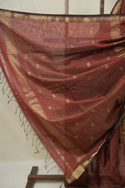 Rust Maroon Maheshwari Tissue Saree - SRRMMTS728