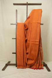 Orange Plain Tissue Linen Saree With Tassels - SROPTLS303