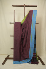 Maroon Checks Cotton Patteda Anchu Saree - SRMPAS358