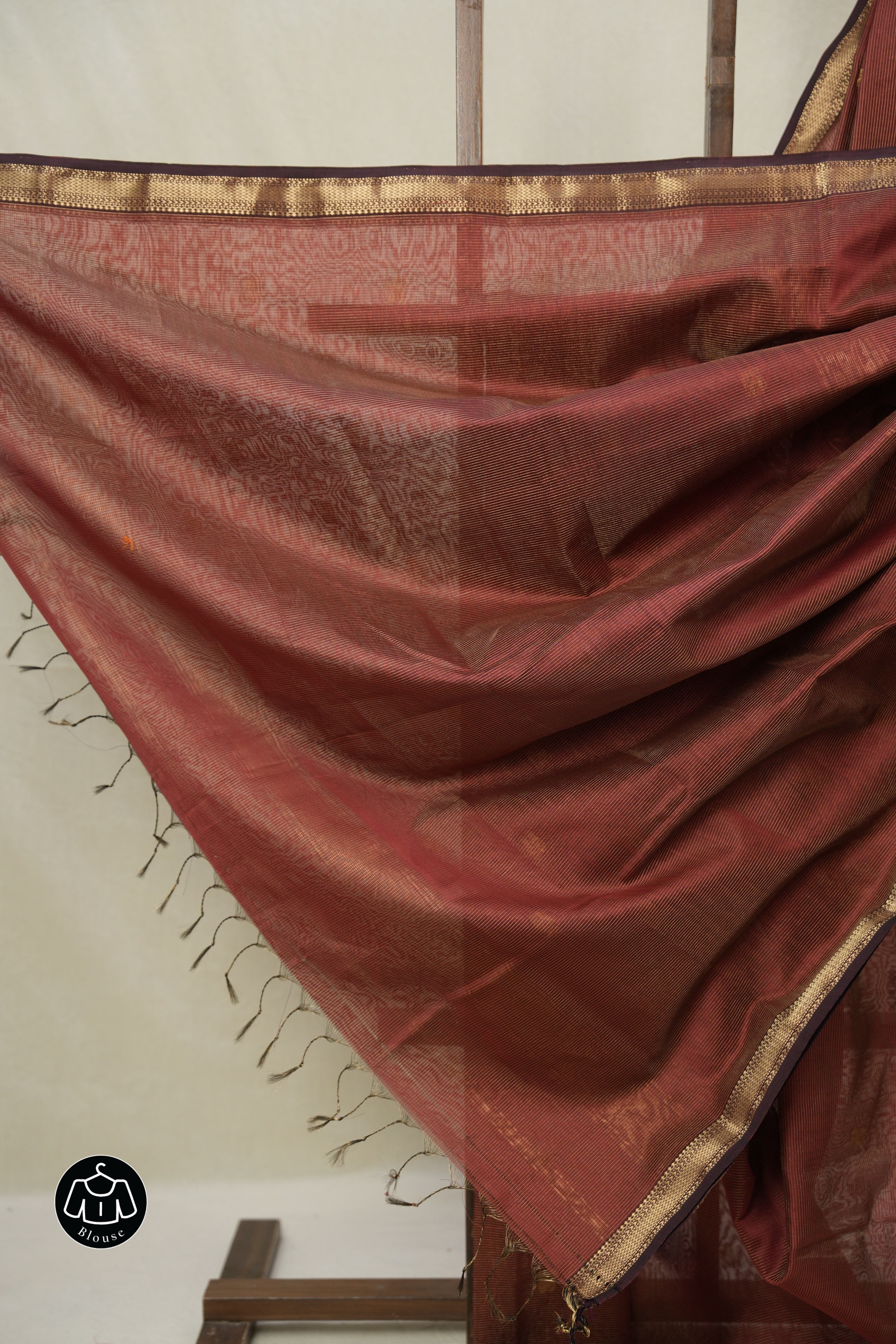 Rust Maroon Maheshwari Tissue Saree - SRRMMTS728