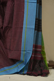 Maroon Checks Cotton Patteda Anchu Saree - SRMPAS358