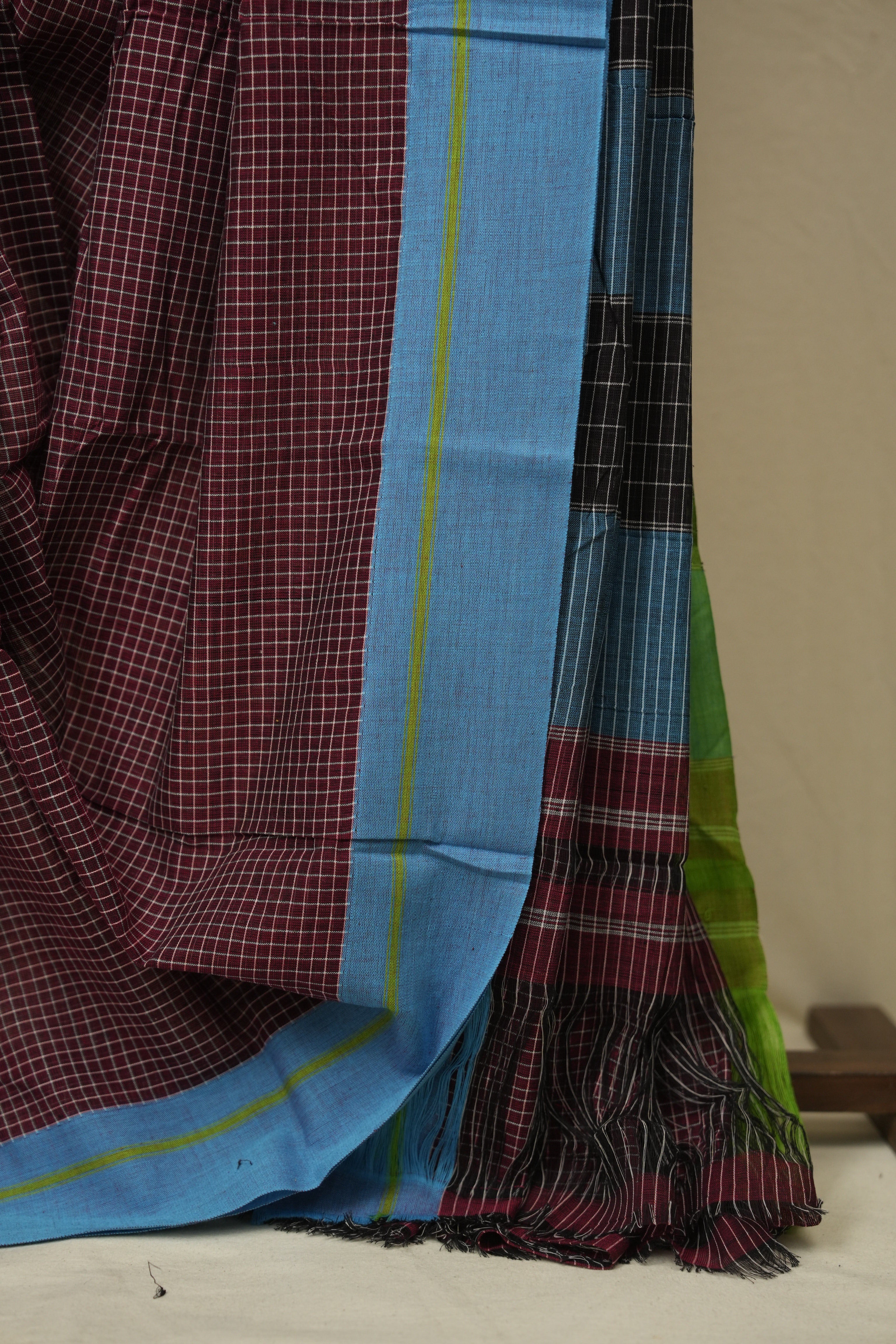Maroon Checks Cotton Patteda Anchu Saree - SRMPAS358