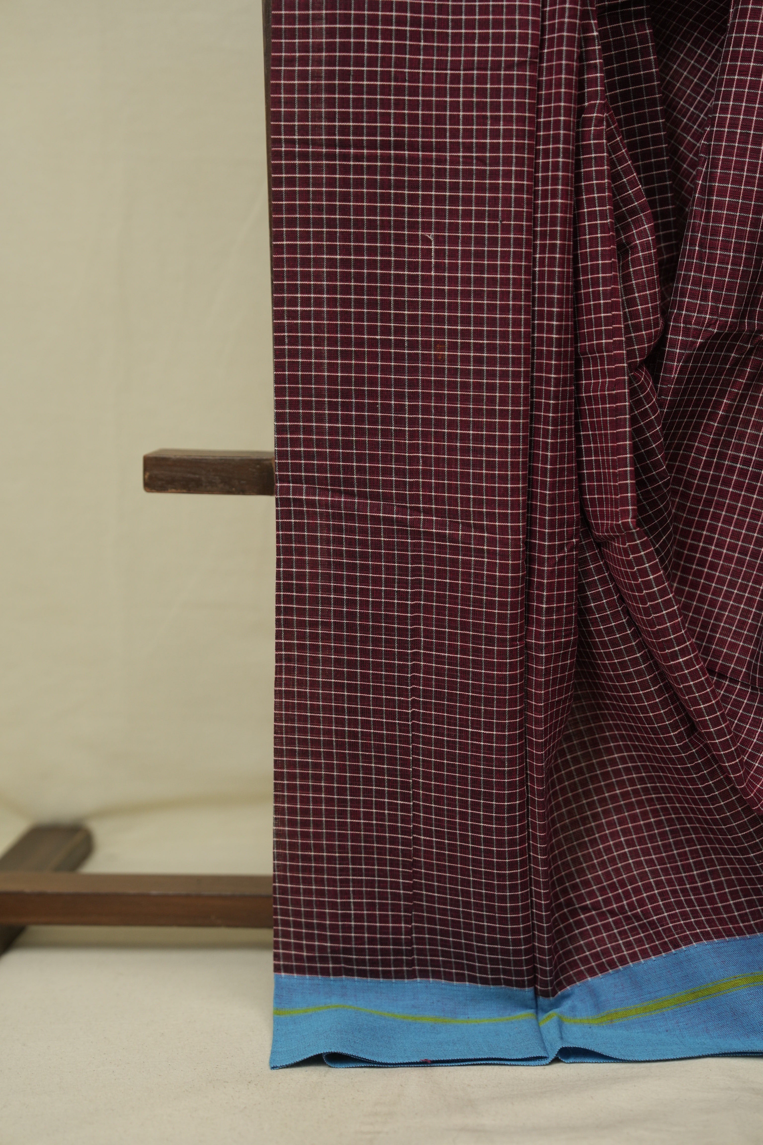 Maroon Checks Cotton Patteda Anchu Saree - SRMPAS358