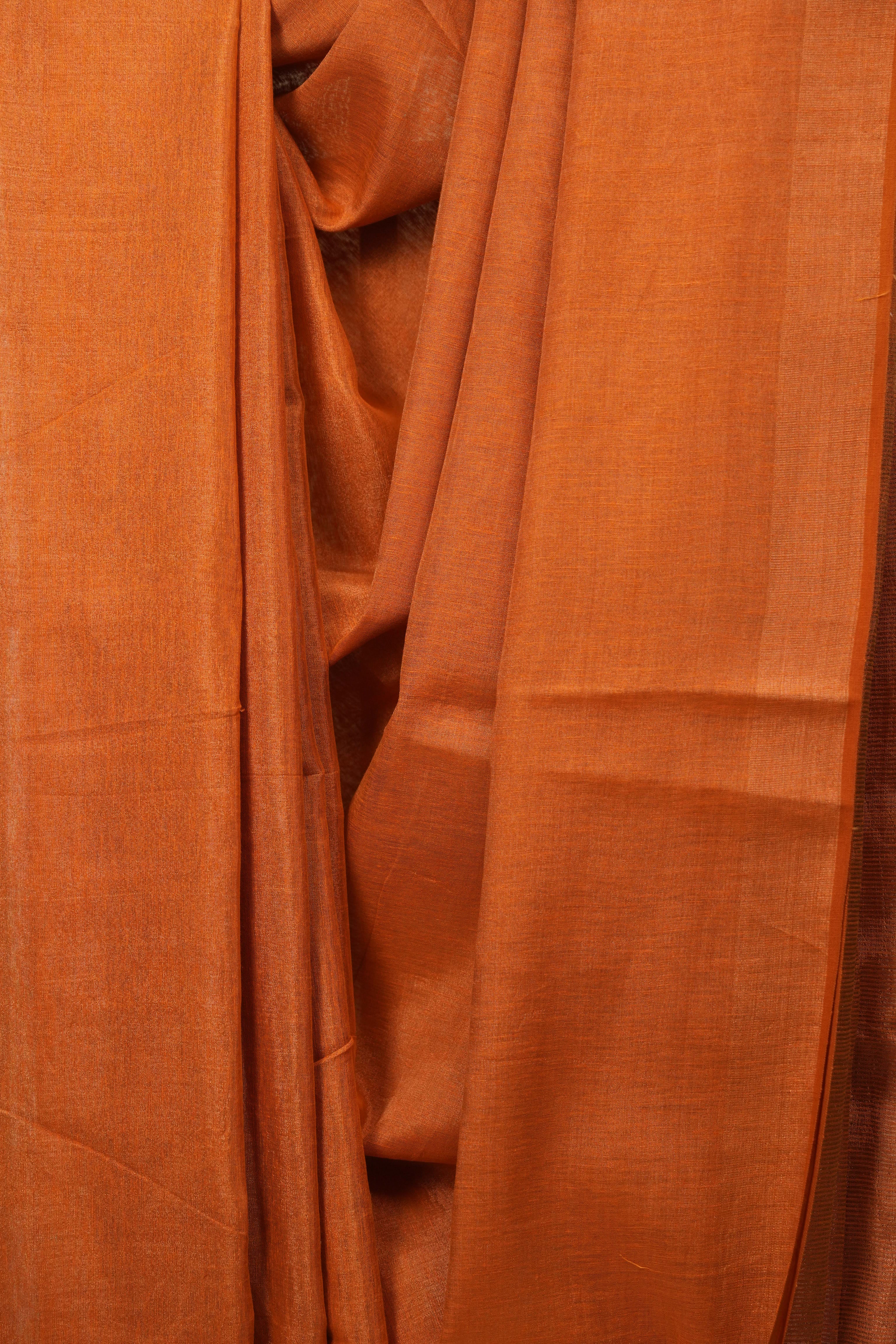 Orange Plain Tissue Linen Saree With Tassels - SROPTLS303