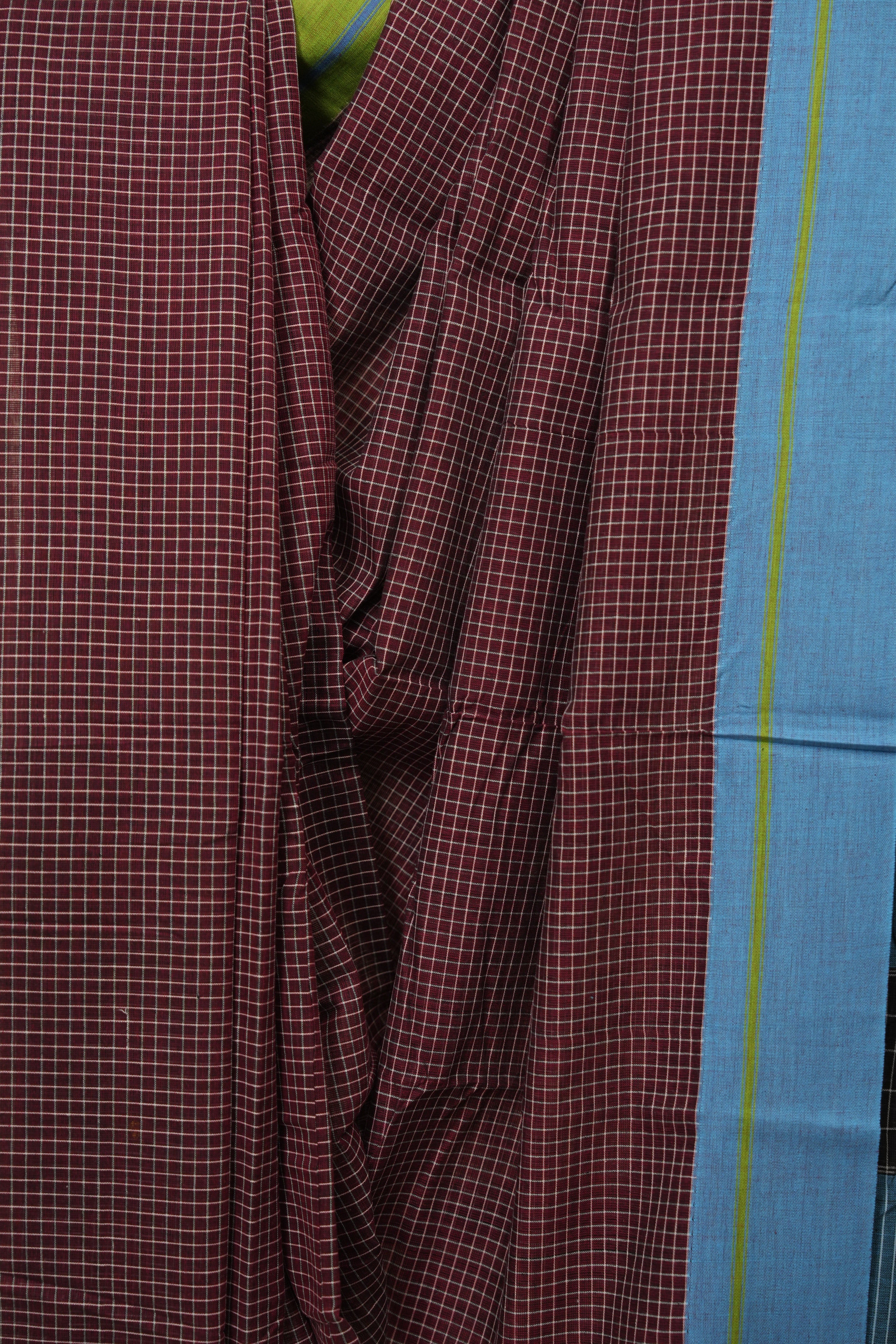 Maroon Checks Cotton Patteda Anchu Saree - SRMPAS358