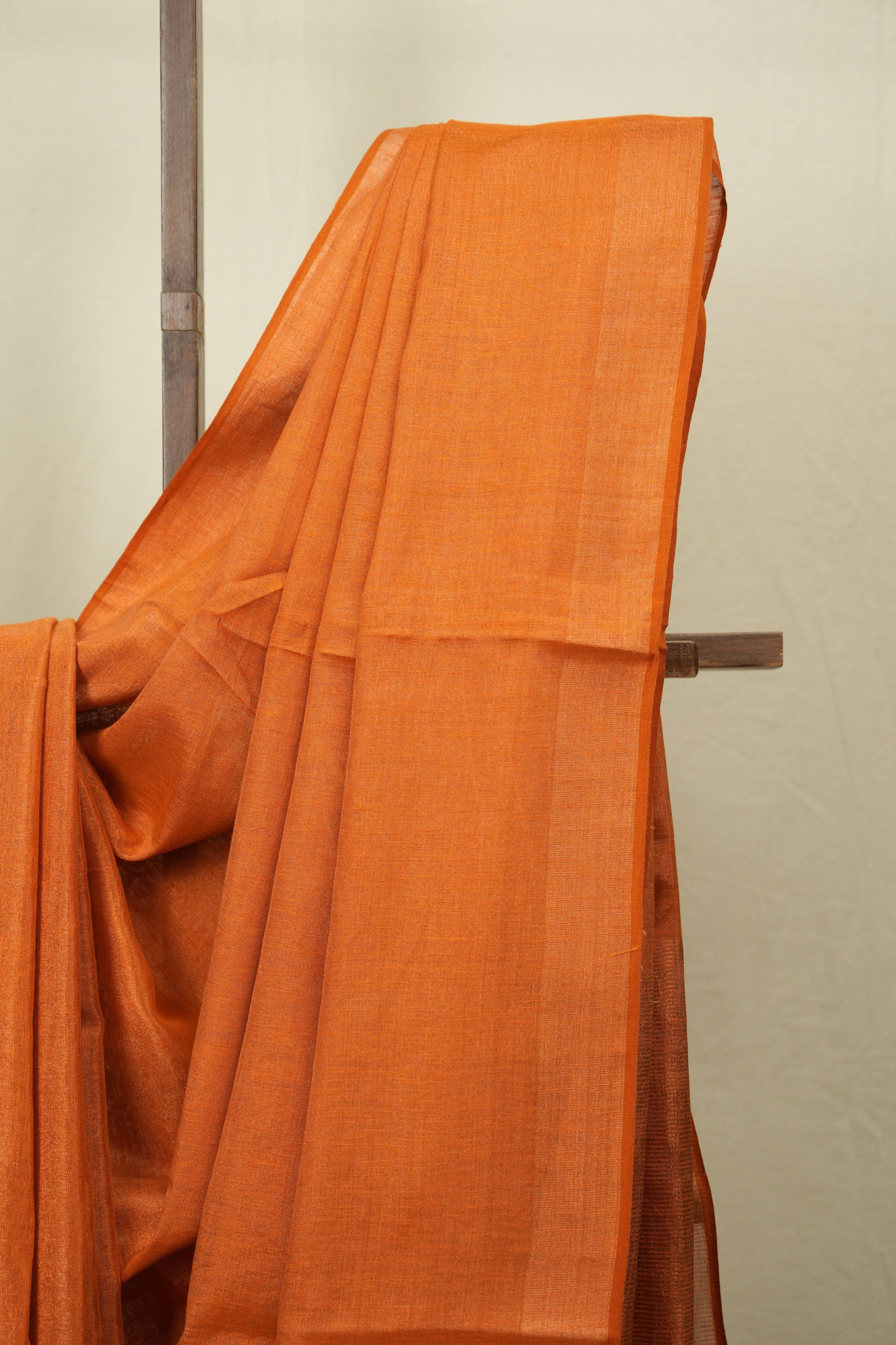 Orange Plain Tissue Linen Saree With Tassels - SROPTLS303