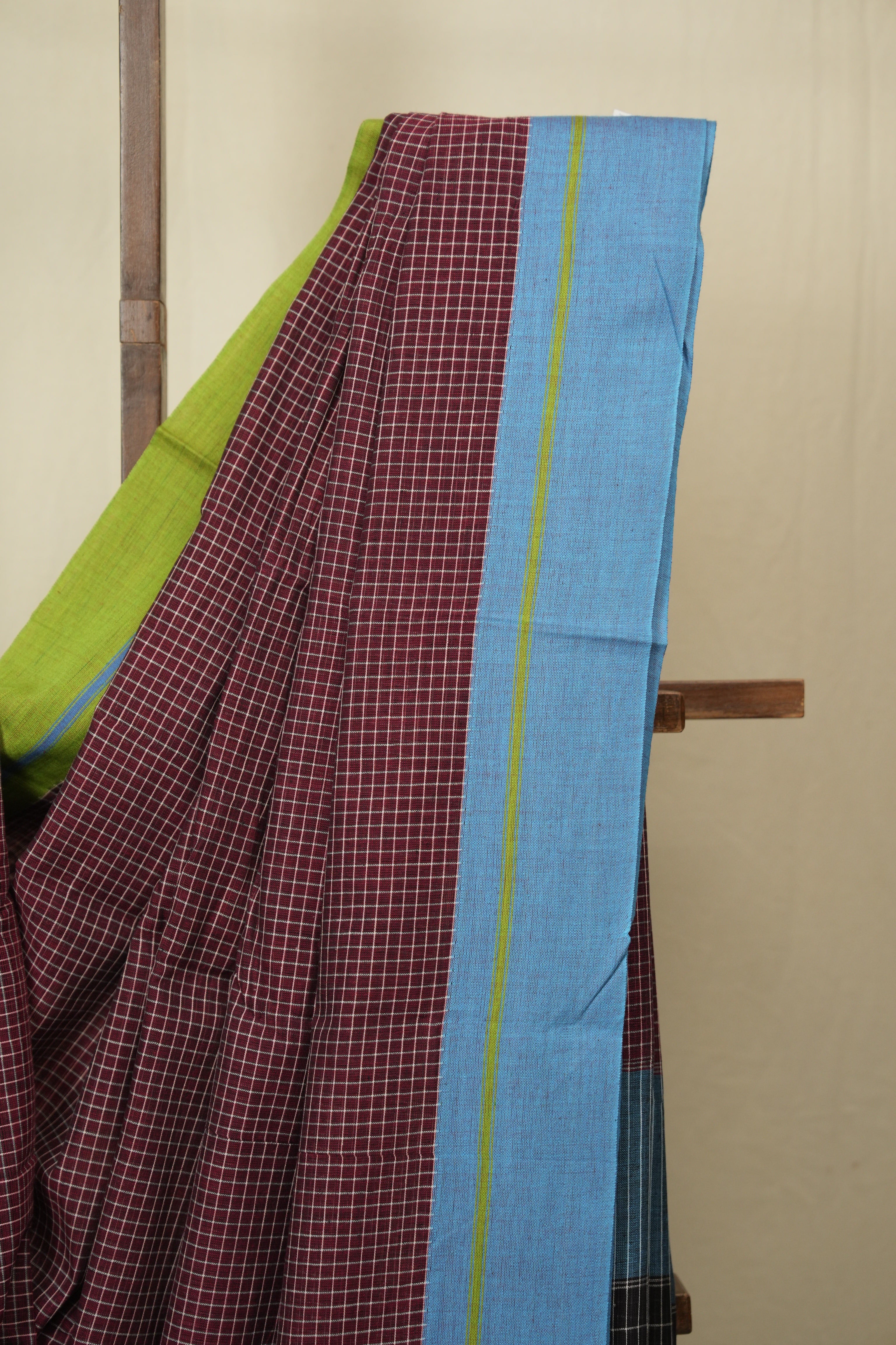 Maroon Checks Cotton Patteda Anchu Saree - SRMPAS358