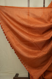 Orange Plain Tissue Linen Saree With Tassels - SROPTLS303