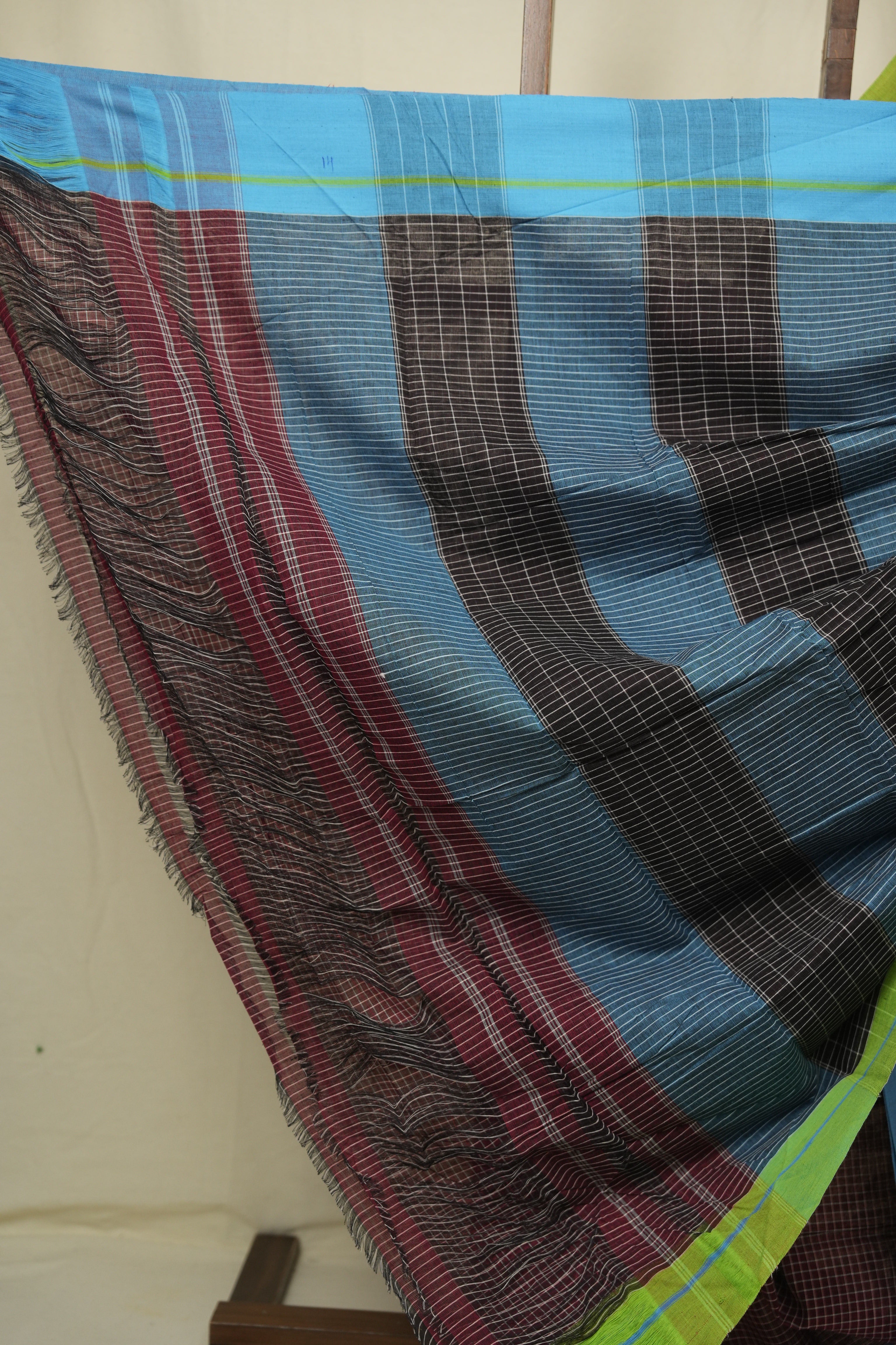Maroon Checks Cotton Patteda Anchu Saree - SRMPAS358