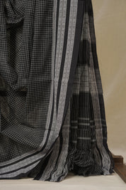 Black Big Checks Cotton Patteda Anchu Saree - SRBPAS344
