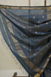 Peacock Blue Maheshwari Tissue Saree - SRPBMTS727