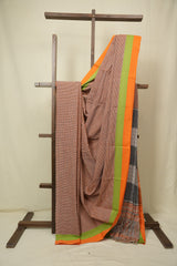 Peach Small Checks Cotton Patteda Anchu Saree - SRPPAS357