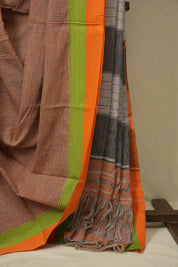 Peach Small Checks Cotton Patteda Anchu Saree - SRPPAS357