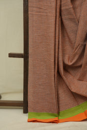 Peach Small Checks Cotton Patteda Anchu Saree - SRPPAS357