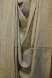 Grey Gold Plain Tissue Linen Saree with Tassels - SRGGPTLS309