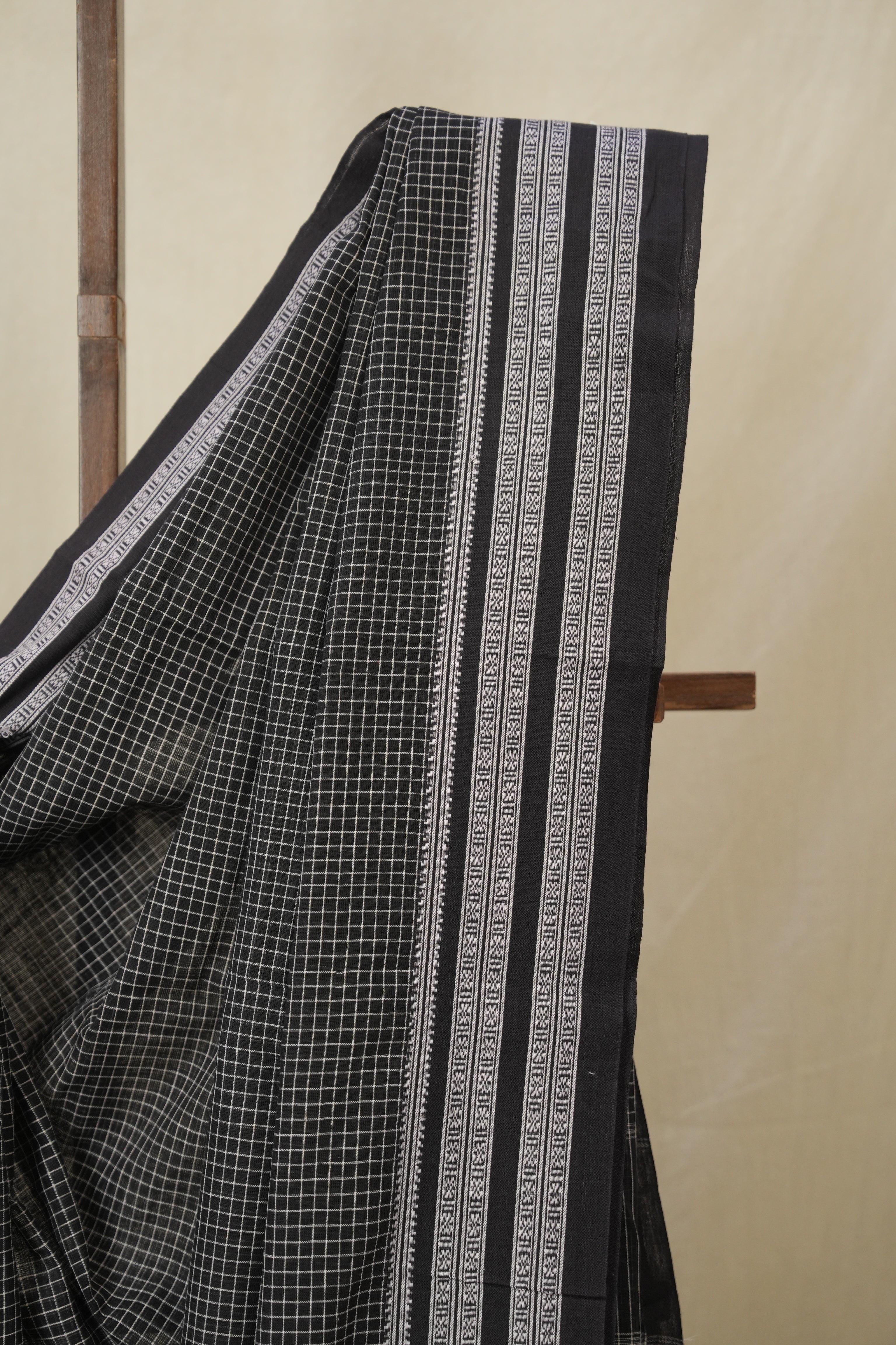 Black Big Checks Cotton Patteda Anchu Saree - SRBPAS344