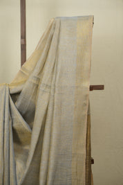 Grey Gold Plain Tissue Linen Saree with Tassels - SRGGPTLS309